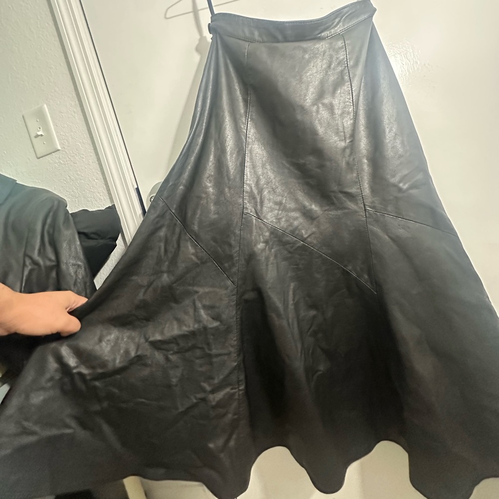 Chic Black Leather A-Line Skirt